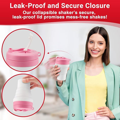Protein Shaker Bottle Pink Collapsible - Image 3