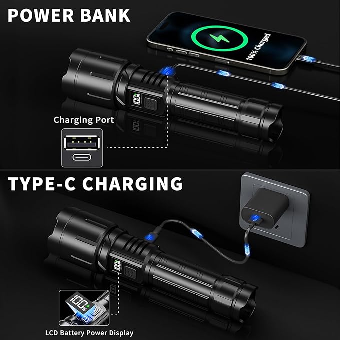 Rechargeable Flashlight 99000 High Lumens, LED Super Bright Flash Light - Image 6