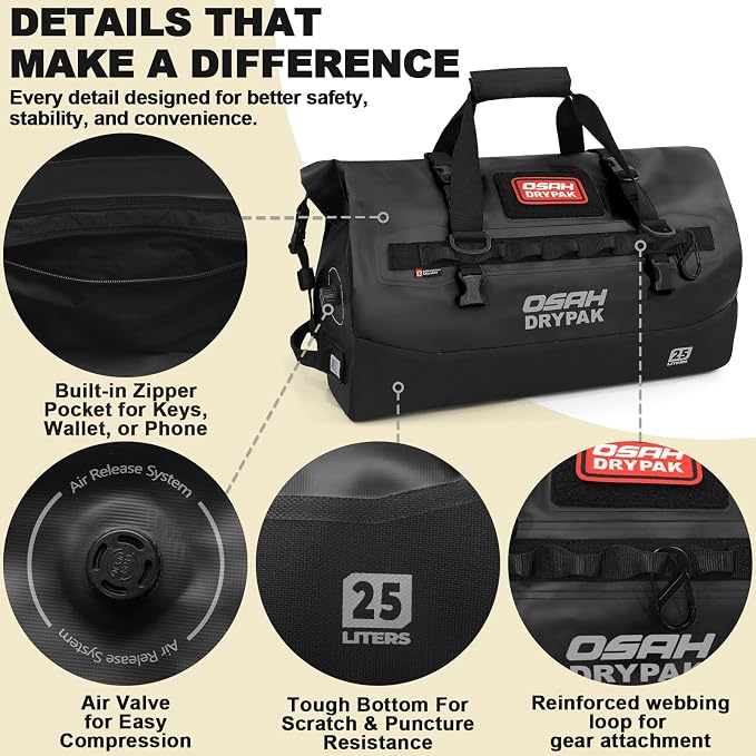 OSAH DRYPAK Waterproof Duffel Bag 25L/40L/60L – Heavy-Duty Motorcycle Tail Bag - Image 3
