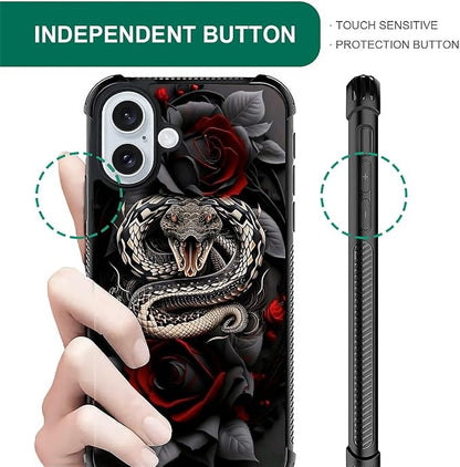for iPhone 16 Case, Entwined Rose Snake Pattern Graphic Design Girl Boy Soft - Image 6