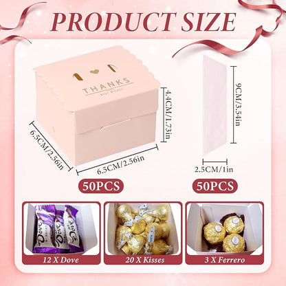 CHolic 50Pcs Party Favor Candy Box, Thank You Pink Gift Candy Box - Image 2