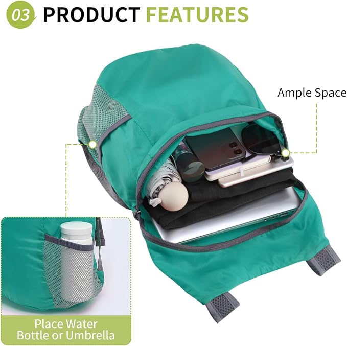 20L Ultra Hiking-Daypack Lightweight Foldable Travel Packable Backpack - Image 5