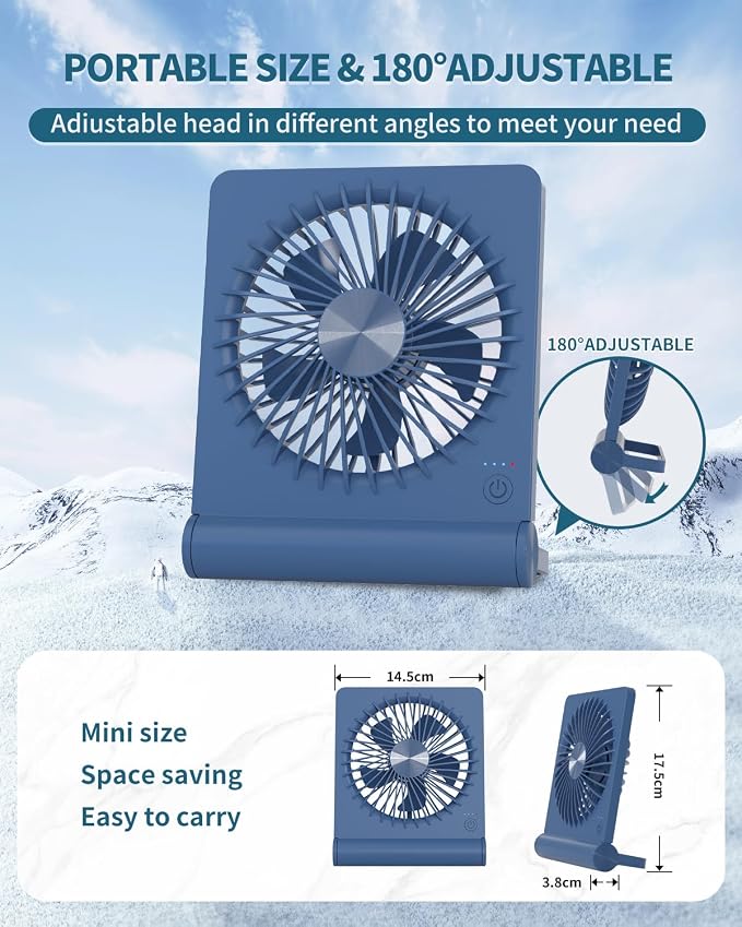 Small Desk Fan, Rechargeable USB Fan Battery Operated, Ultra Quiet, Strong Wind - Image 2