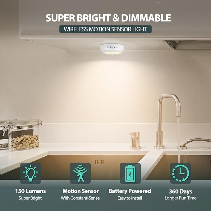 Reoshine Under Cabinet Lighting, LED Puck Lights AA Battery Operated, Closet - Image 2