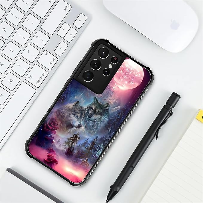 for Samsung Galaxy S21 Ultra Case, Star Two Wolfs Howling Pattern Graphic - Image 7