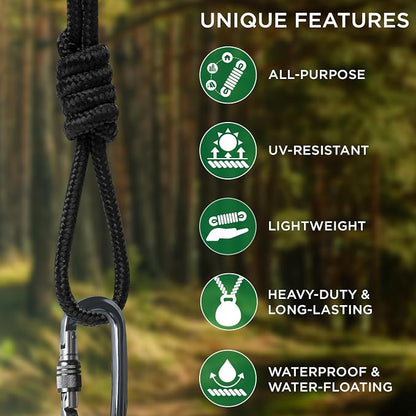 TECEUM Rope – 90 Feet x 3/8 Inch – Black – Strong All-Purpose Utility Rope – - Image 4