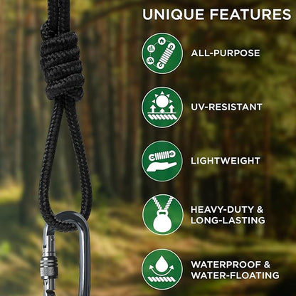 TECEUM Rope – 150 Feet x 1/4 Inch – Black – Strong All-Purpose Utility Rope – - Image 4