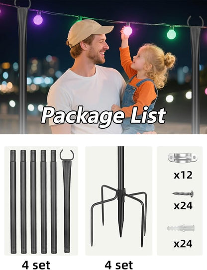 String Light Poles for Outside 4 Pack, 10ft Metal Outdoor String Light Poles - Image 8
