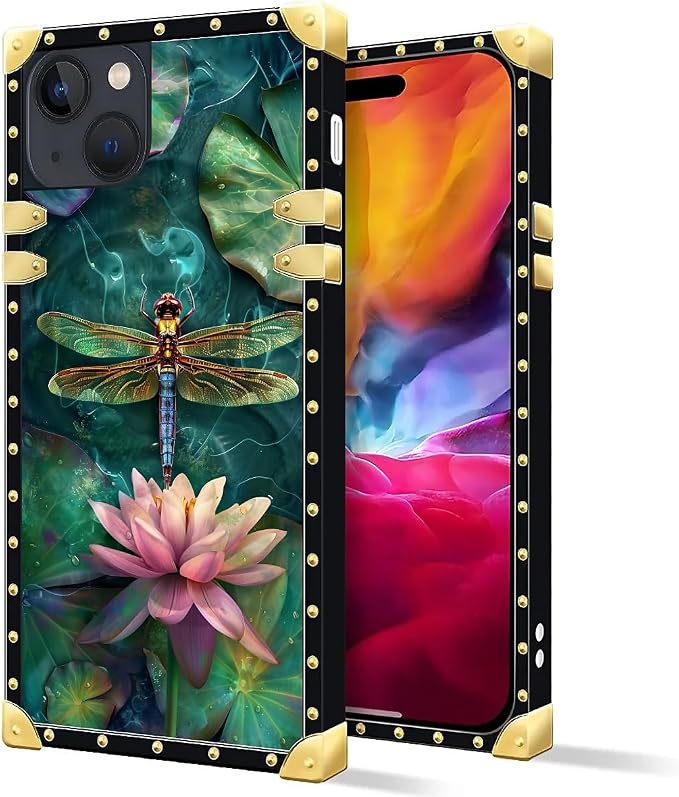Compatible with iPhone 15 Case, Colourful Dragonfly Pink Lily Pads Luxury - Image 2