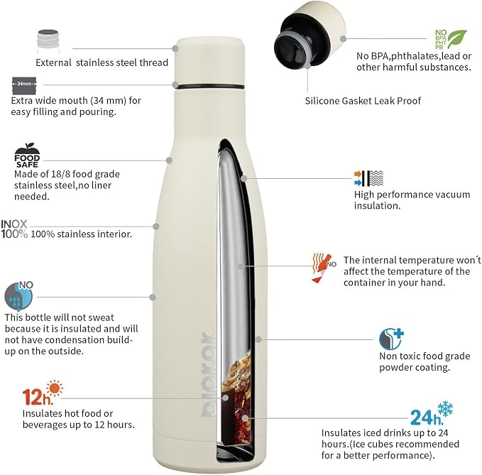 BJPKPK 17oz Insulated Water Bottles Stainless Steel Sports Water Bottles Keep - Image 3