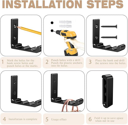 OHIYO 6 PCS Heavy Duty Folding Wall Hooks, Sturdy Black Wall Mounted Hooks - Image 5