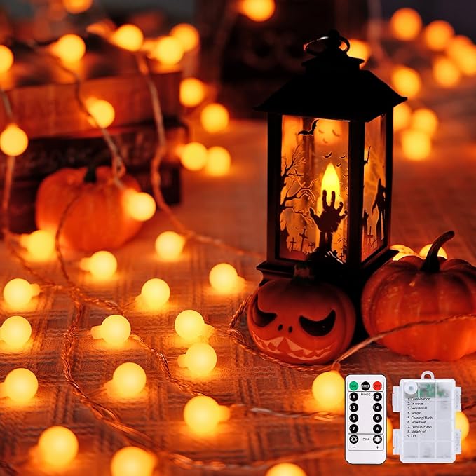 JMEXSUSS 100 LED Orange Globe String Lights Battery Operated, 33ft 8 Modes by JMEXSUSS