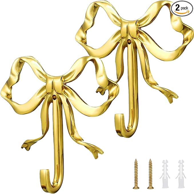 2 Pcs Gold Bow Wall Hooks by Unknown