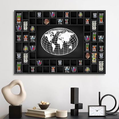 GlikCeil Large World Map 68 Slots Shot Glass Display Case 40 x 28'' Rustic Wood - Image 5
