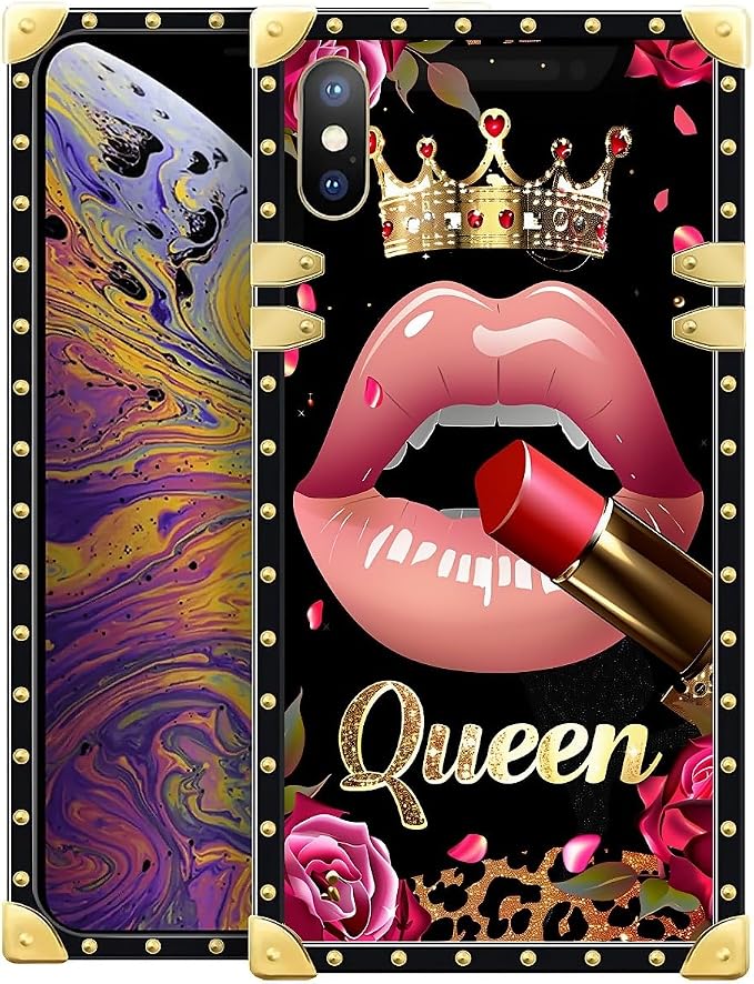 Compatible with iPhone Xs Max Case, Glitter Red Rose Queen Leopard Lipstick by Unknown