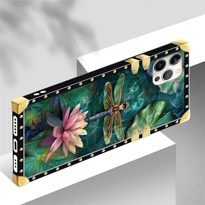 Compatible with iPhone 12 Pro Max Case, Colourful Dragonfly Pink Lily Pads - Image 4
