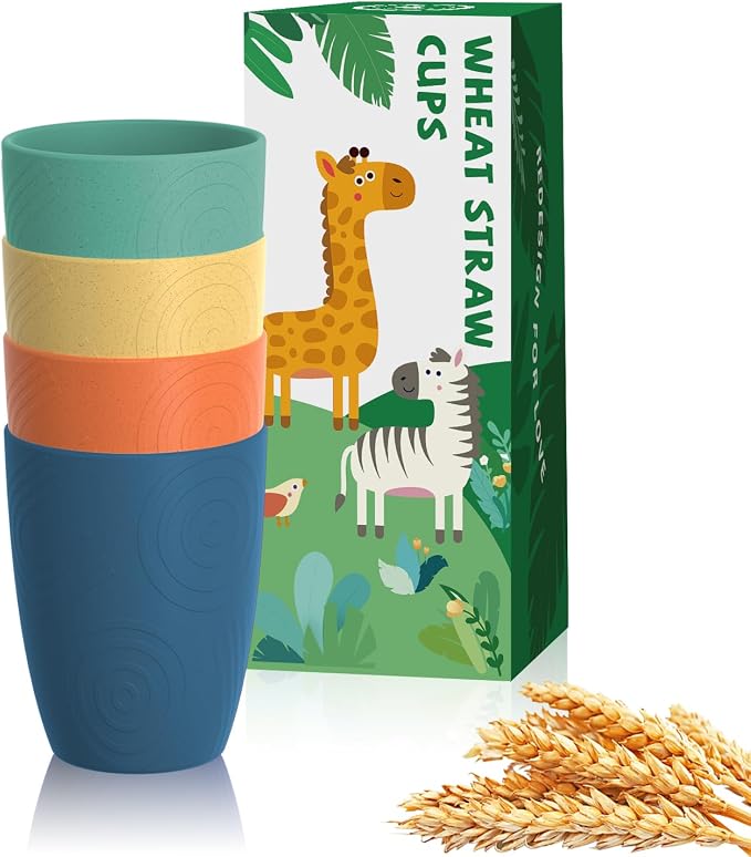 Homienly Plastic Cups Alternative Wheat Straw Drinking Glasses 4-Pack | 12 oz by HOMIENLY