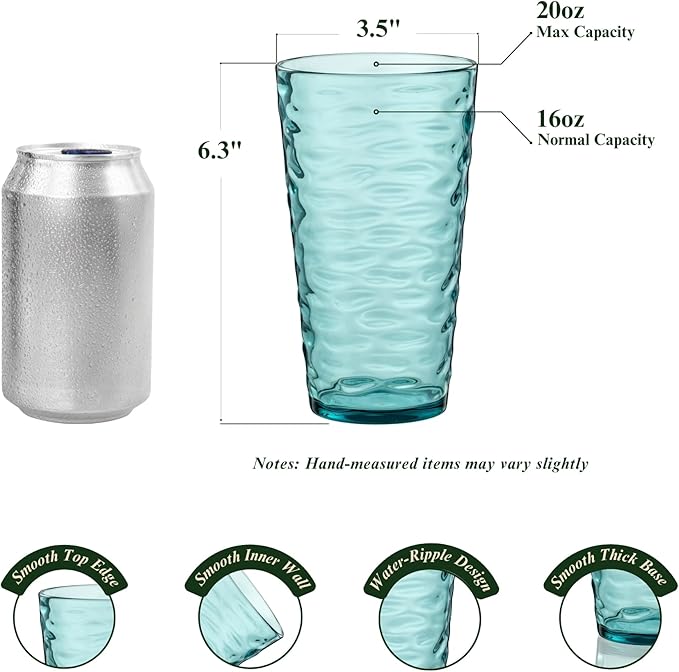 20oz Acrylic Glasses, Water-Ripple Design Shatter-Proof Plastic Cups, Reusable - Image 3