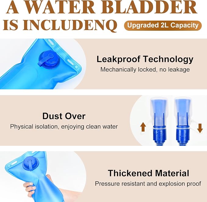 Hydration Backpack with 2L Water Bladder Bag, Lightweight and Breathable - Image 5