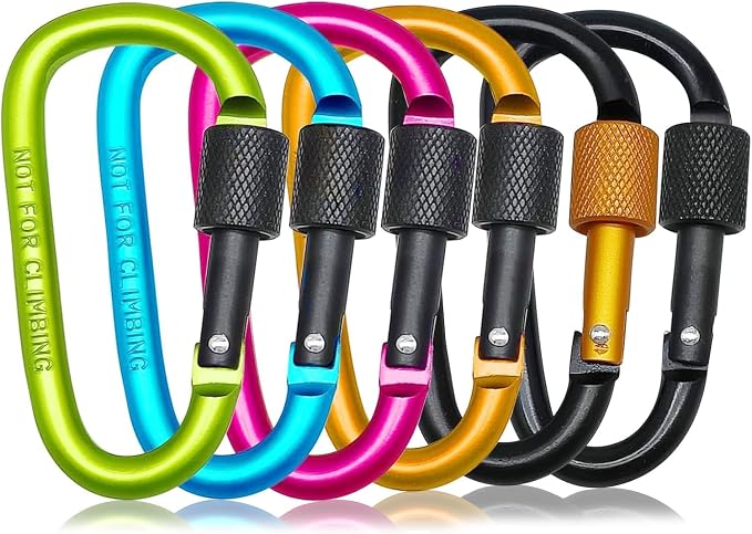 6 Pack Small Locking Carabiner, 3 Inch Aluminum D-Shape Snap Hook by MORNLIGHT