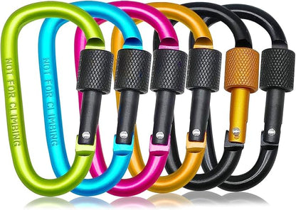 6 Pack Small Locking Carabiner, 3 Inch Aluminum D-Shape Snap Hook by MORNLIGHT