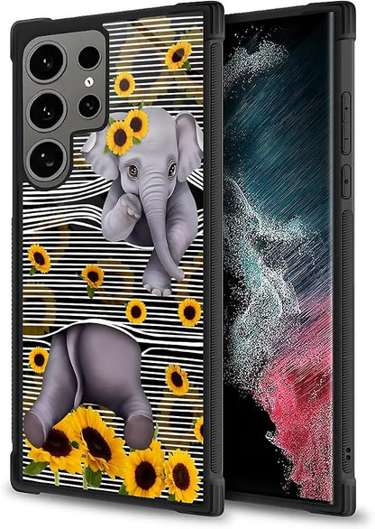 for Samsung Galaxy S24 Ultra Case, Cute Little Elephant Sunflower White Line - Image 2