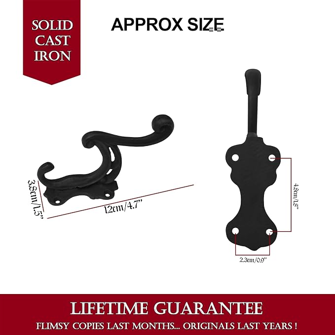 Mystic Colonial Rustic Cast Iron Wall Hooks, Heavy Duty Coat Hooks - Image 2