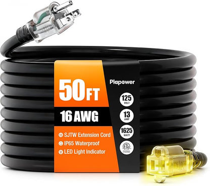 50 FT Outdoor Extension Cord Waterproof, 16/3 Gauge Heavy Duty 3 Prong Power by Unknown