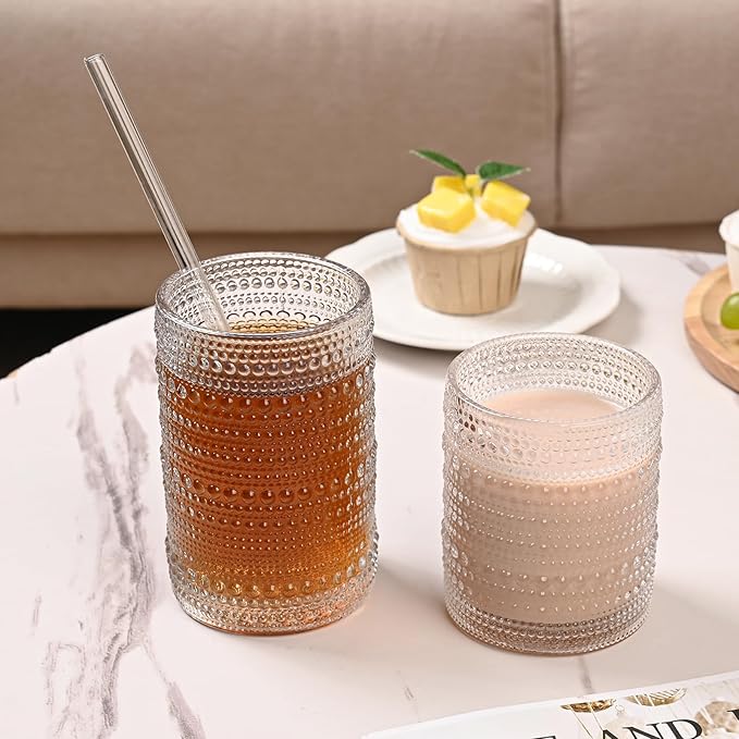 ZMOWIPDL Vintage Glassware Drinking Glasses Set of 12, Embossed Water Tumbler - Image 4
