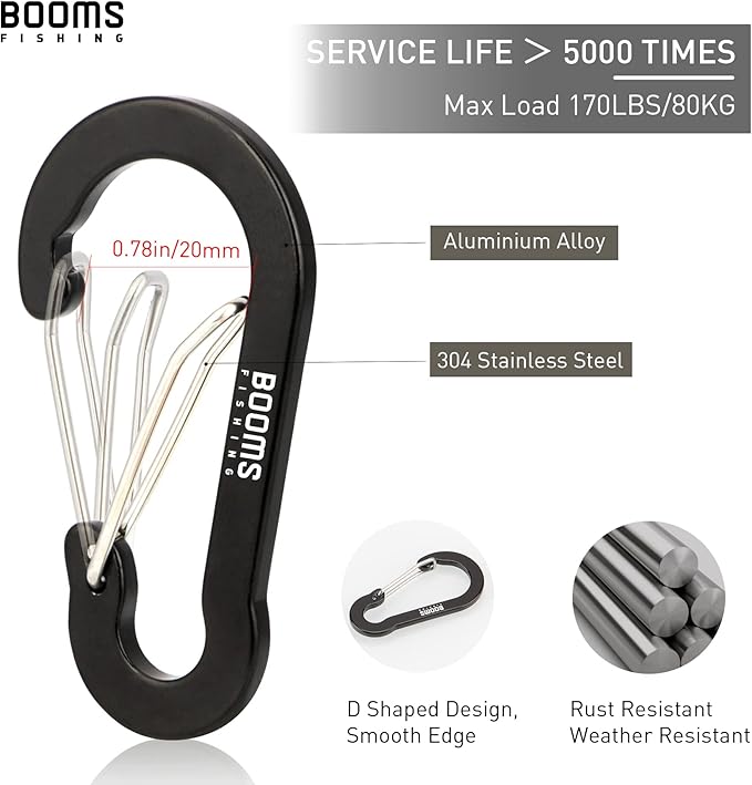 Booms Fishing CC5 Multi-Use Carabiner Clips, 10 Pack 2.7" Small Caribeener Clips - Image 2