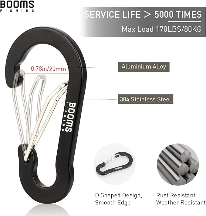 Booms Fishing CC5 Multi-Use Carabiner Clips, 10 Pack 2.7" Small Caribeener Clips - Image 2