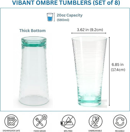 8-Piece Ombre Tumbler Set, 20oz Plastic Drinking Glasses, Shatterproof BPA-Free - Image 3