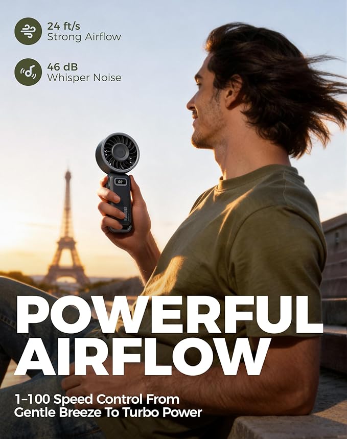 Diveblues Portable Turbo Fan, 100 Speed Handheld Fan - Image 2