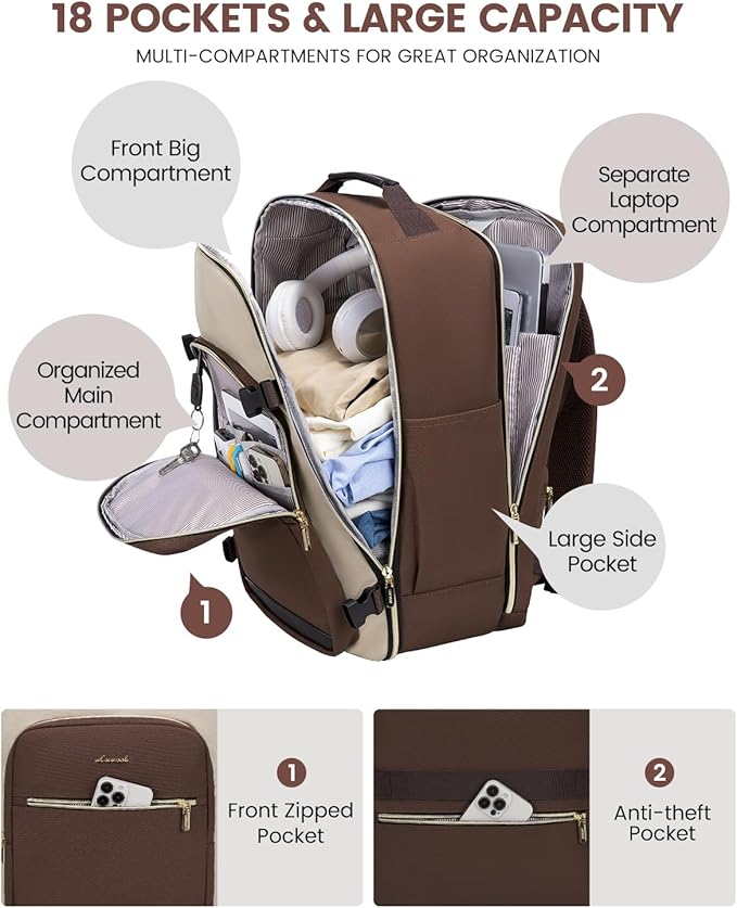 LOVEVOOK 50L Travel Backpack for Women & Men, Airline Approved Carry On Luggage - Image 3