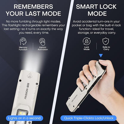 EDC Tactical Flashlight, Flat Flashlights Rechargeable, Dual-Switches LED Small - Image 4