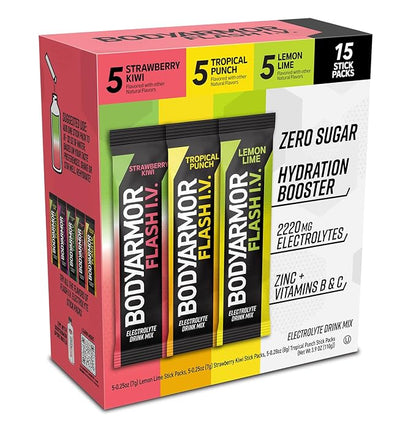 BODYARMOR Flash IV Electrolyte Packets, Strawberry Kiwi, Lemon Lime, & Tropical by BODYARMOR