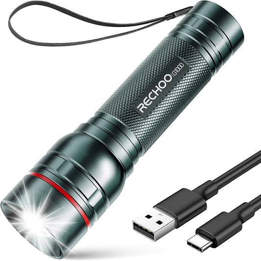 Rechargeable Flashlights High Lumens, G1000 Super Bright Flash Light Grey by RECHOO