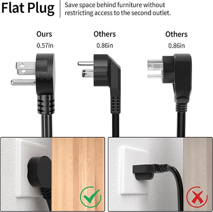 Vockjour 15 FT 2 Pack Black Low Profile Flat Plug 14 Gauge Heavy Duty Extension - Image 3