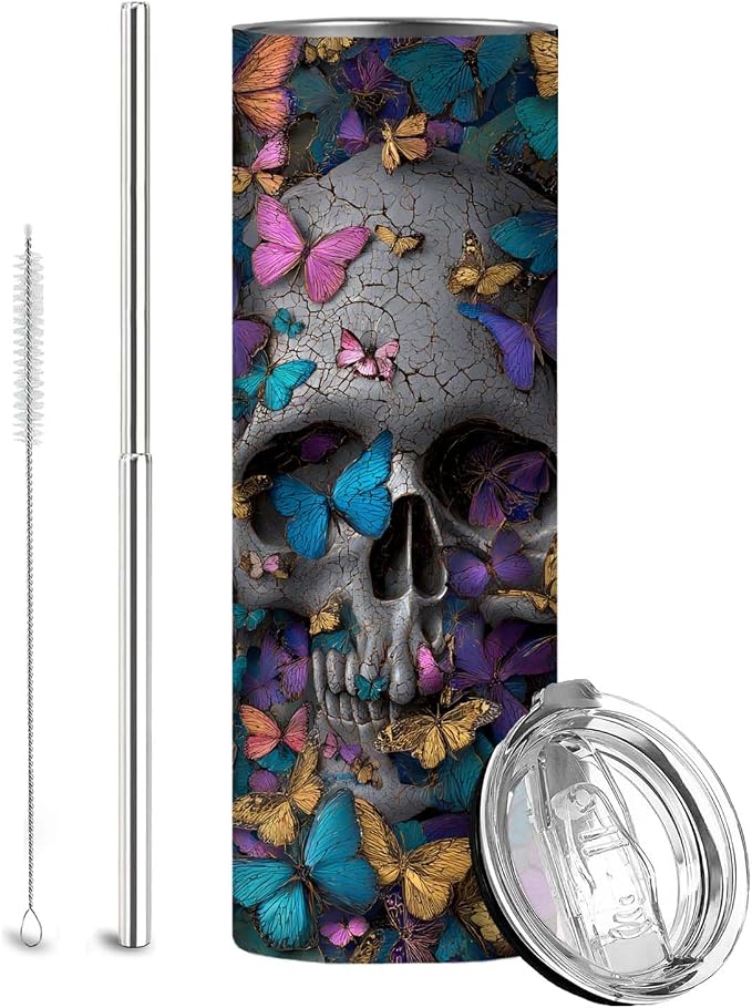 Firmiso 20 oz Tumbler｜Skinny Insulated Travel Mug｜Butterfly Skull Design by Firmiso