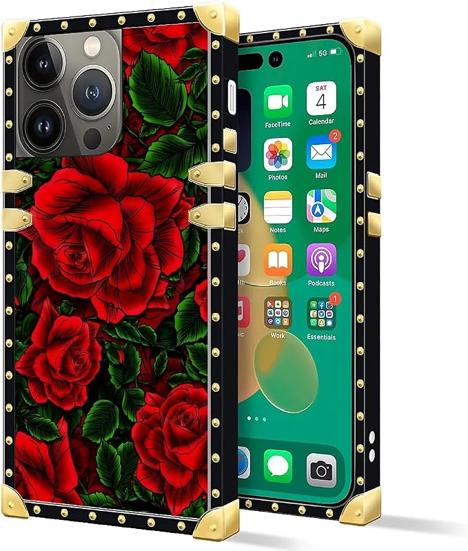 Compatible with iPhone 14 Pro Max Case, Vector Red Rose Green Leaf Luxury - Image 2