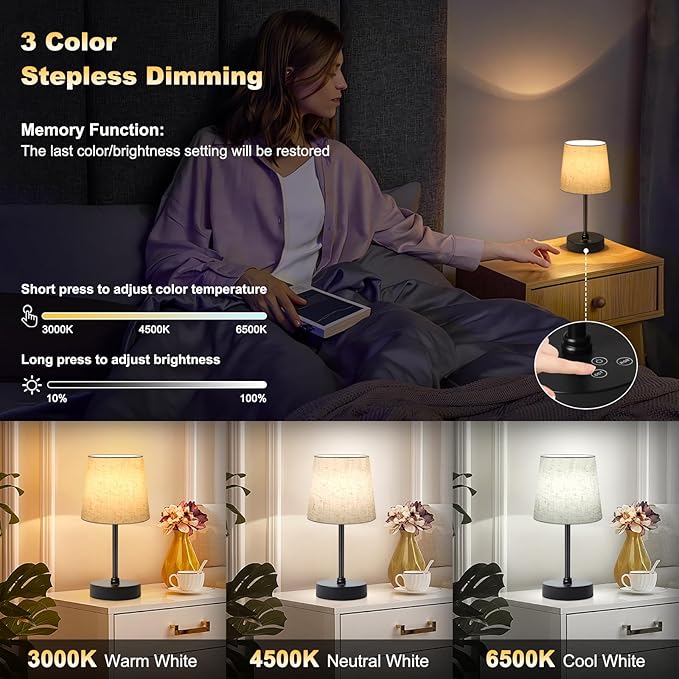 Wowag Small Cordless Table Lamp, 5000mAh Rechargeable Battery Operated Desk Lamp - Image 2