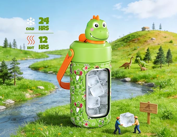 POWCAN 12 oz Kids Stainless Steel Water Bottle: 2-in-1 Straw Spout Lid - Image 2