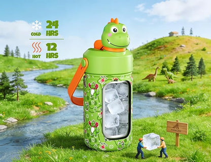 POWCAN 12 oz Kids Stainless Steel Water Bottle: 2-in-1 Straw Spout Lid - Image 2