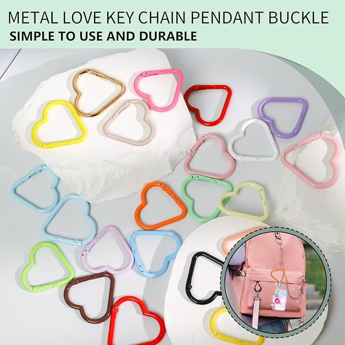 21-Pack Colorful Heart Carabiner Clips, Cute Keychain Purse Clip, Heart Ring - Image 2