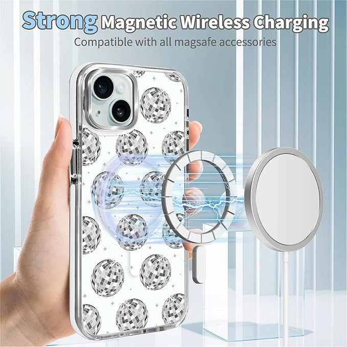 Case for iPhone 14 Plus/15 Plus, Disco Ball Grayish White Phone Case Design，for - Image 4