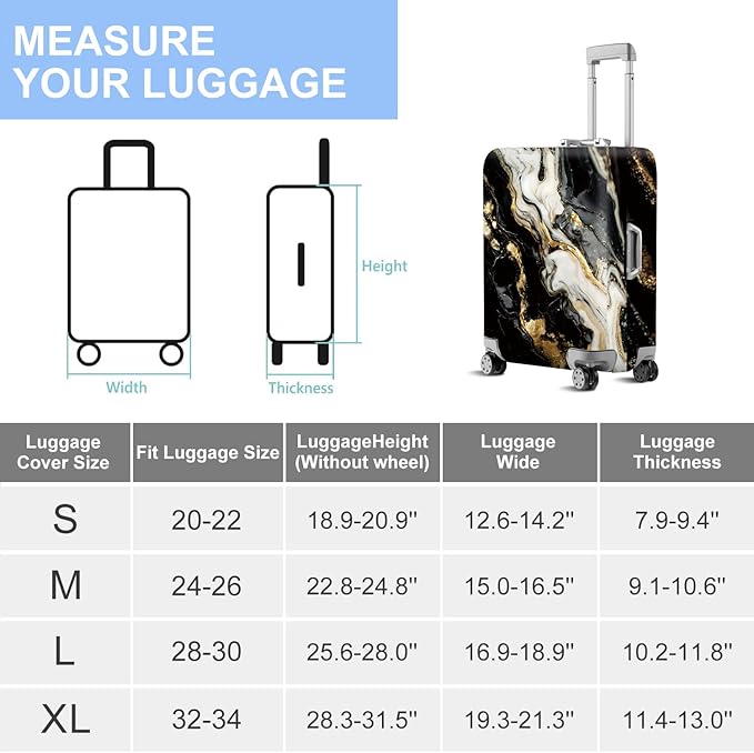 ANNA QUEEN Black White Gold Marble Luggage Cover- Stretchable, Water Resistant - Image 7