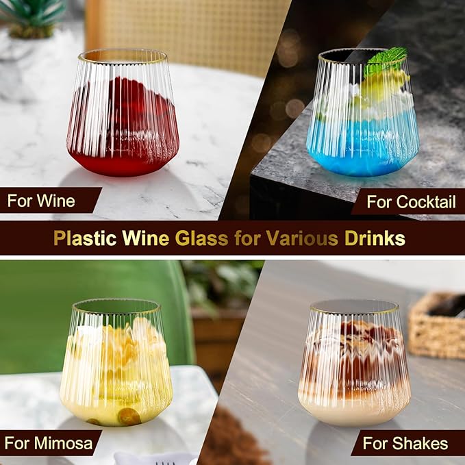 Lueumxc 40 Pack Plastic Ribbed Wine Glasses, 14Oz Origami Disposable Wine - Image 6