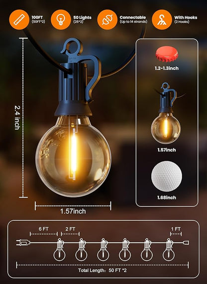 Outdoor String Patio Lights 100FT 50 LED String Lights Waterproof Connectable - Image 6
