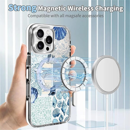 Case for iPhone 16 Pro, Sea Life Ocean Waves Seashell Collage Phone Case - Image 4