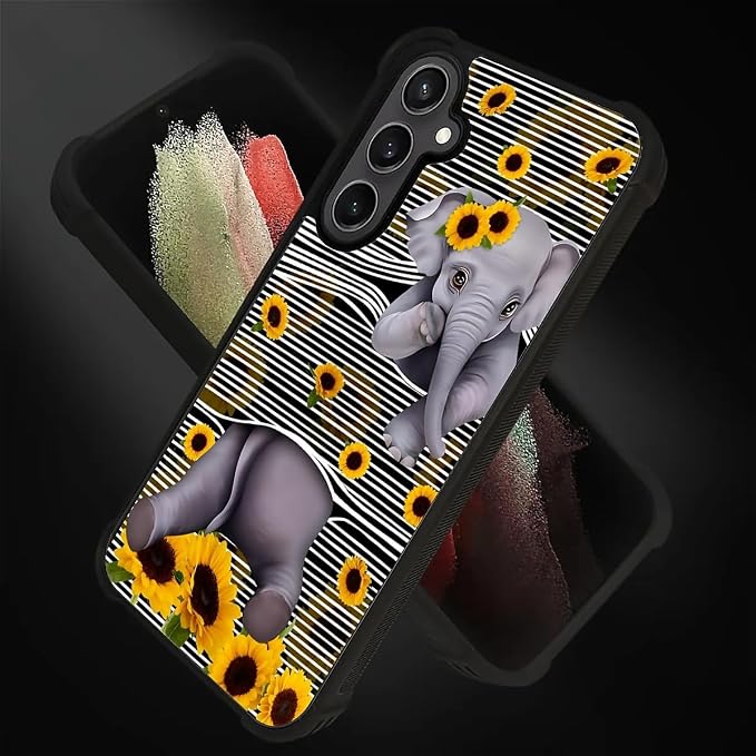 for Samsung Galaxy S23 FE Case, Cute Little Elephant Sunflower White Line Art - Image 2